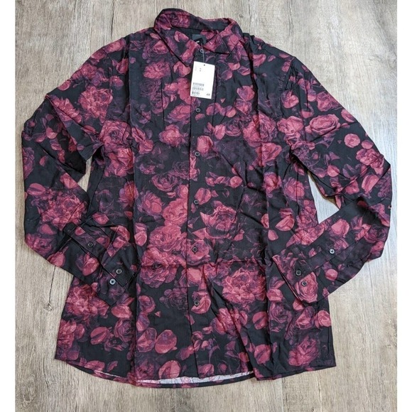 NWT H&M Floral Button Up Shirt Size Medium Women's Rose Long Sleeve - Picture 1 of 8